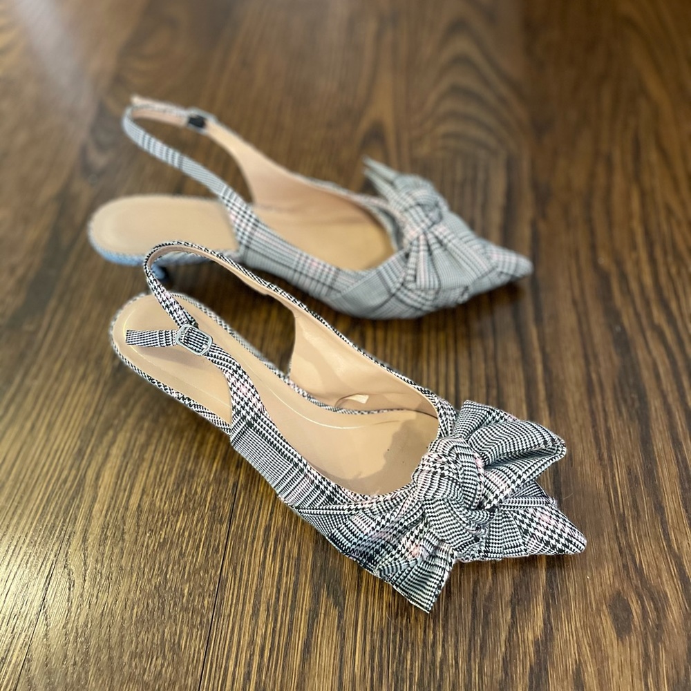 Zara plaid sling back kitten heels